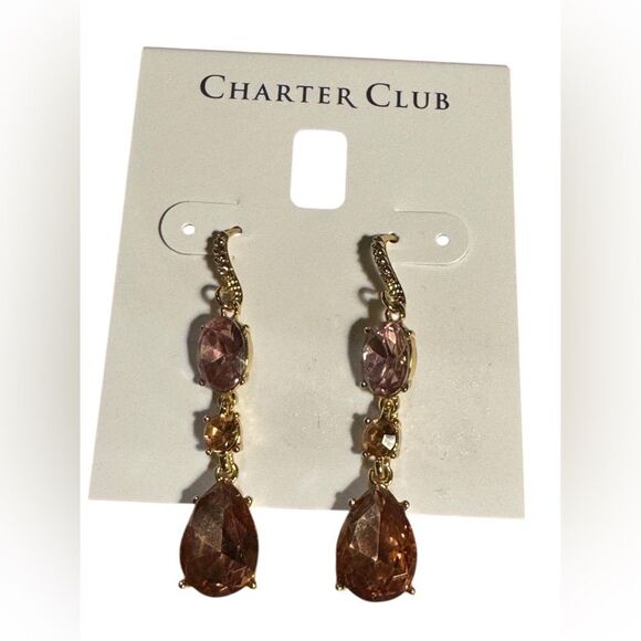 Charter Club Gold and Pink Drop 2”Earrings - Picture 2 of 3